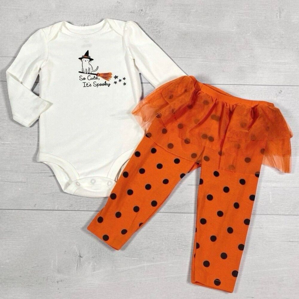 Carters Cat Tutu Outfit 12M Girls Halloween Bodysuit Pants Set Witch Kitten NEW